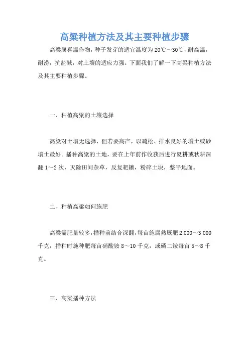 高粱种植方法及其主要种植步骤