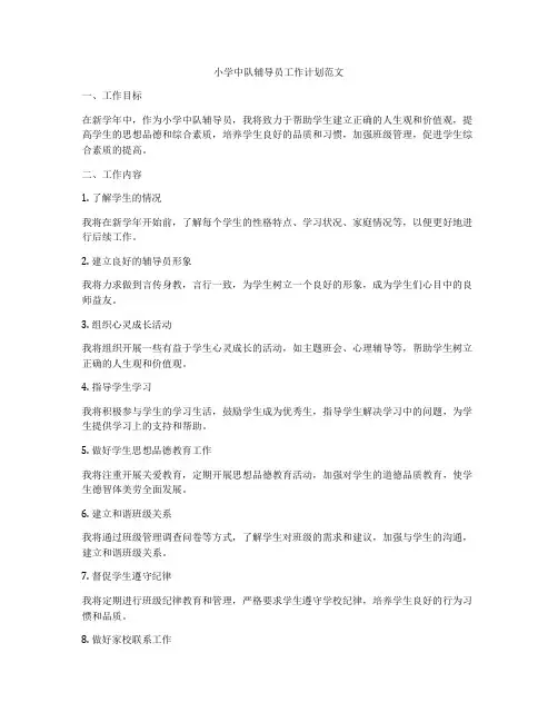 小学中队辅导员工作计划范文