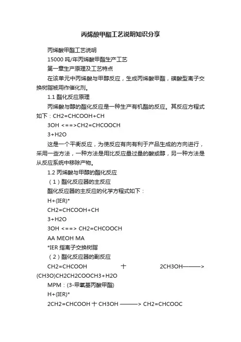 丙烯酸甲酯工艺说明知识分享