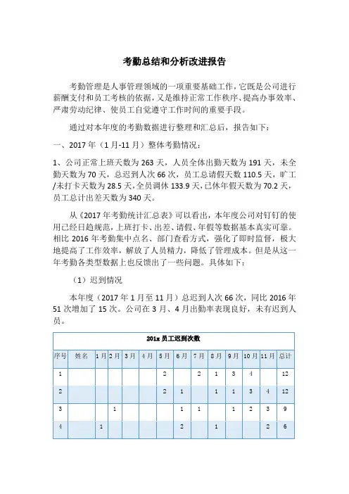 考勤总结和分析改进报告范文
