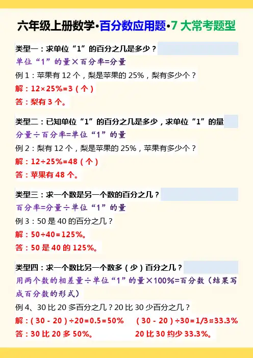 六年级上册数学 百分数应用题 七大常考题型