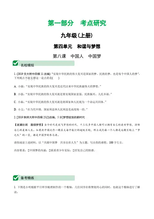初中政治中考复习 2 第八课 中国人 中国梦