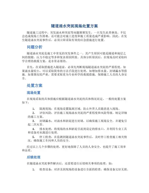隧道涌水突泥现场处置方案