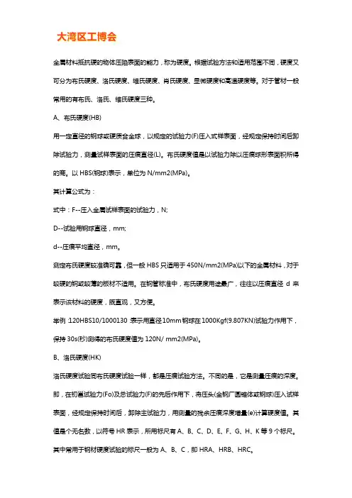 金属材料的硬度表示方法【解析】
