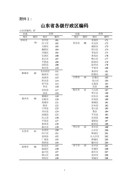 山东省各级行政区编码