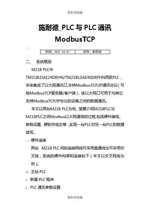 施耐德_PLC与PLC通讯ModbusTcp之欧阳语创编