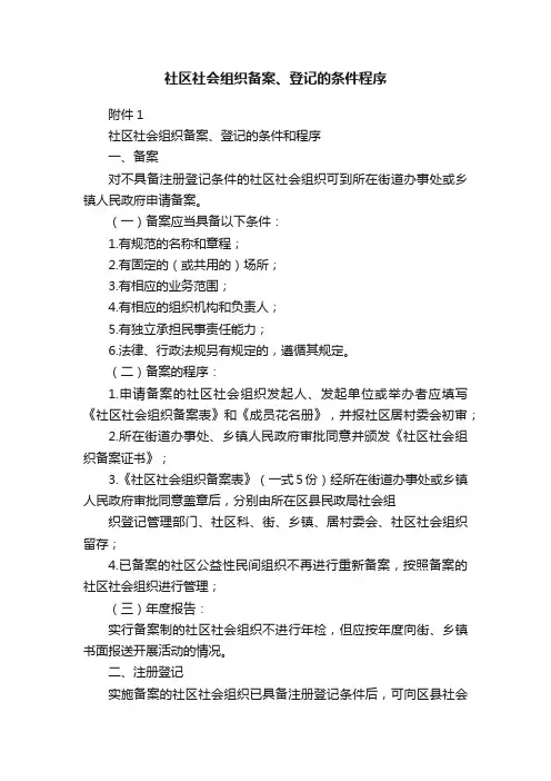 社区社会组织备案、登记的条件程序