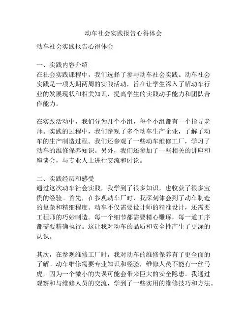 动车社会实践报告心得体会