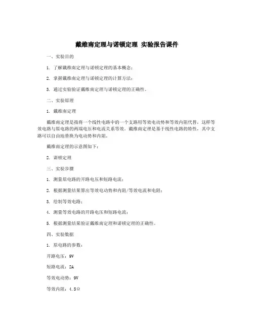 戴维南定理与诺顿定理 实验报告课件