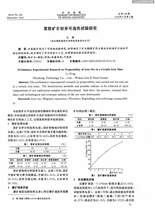 某铁矿石初步可选性试验研究