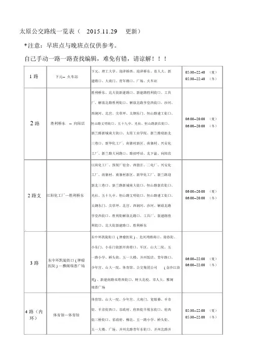 太原公交车线路一览表(2015.11.29更新)选读