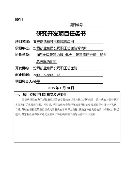 肾穿刺活检技术的立项任务书