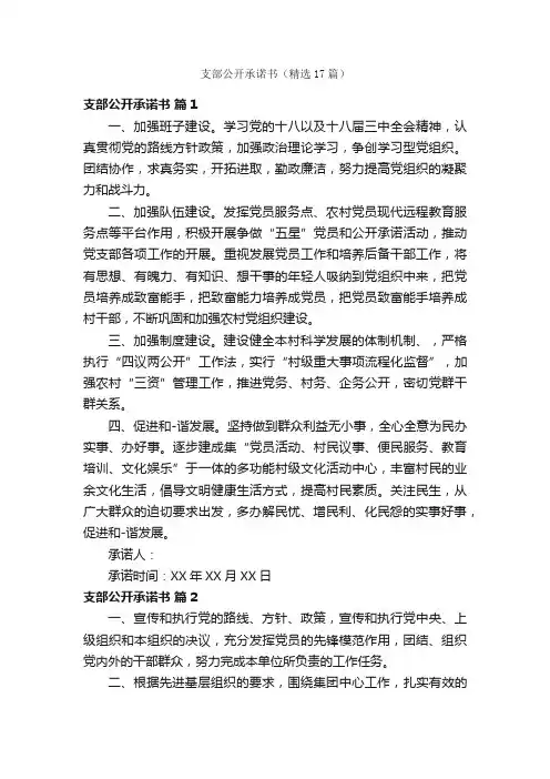 支部公开承诺书（精选17篇）