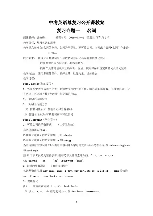 中考专项-名词总复习教案