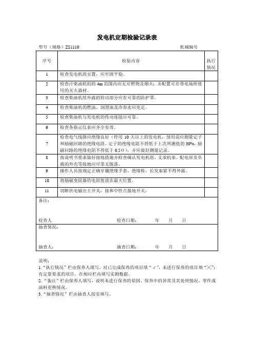 发电机定期检验记录表