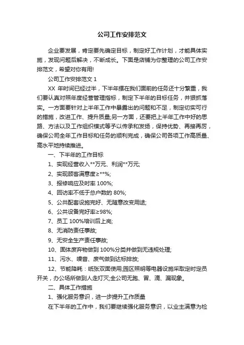 公司工作安排范文