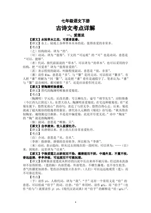 第17课《短文两篇》考点详解(原文 译文 考点) 统编版语文七年级下册