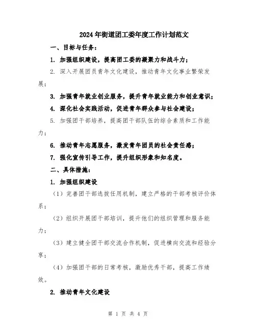 2024年街道团工委年度工作计划范文