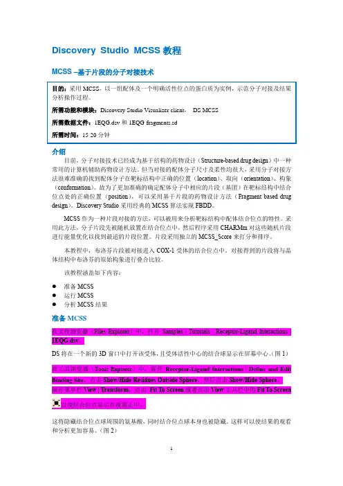 Discovery Studio官方教程--使用MCSS进行基于片段的分子对接