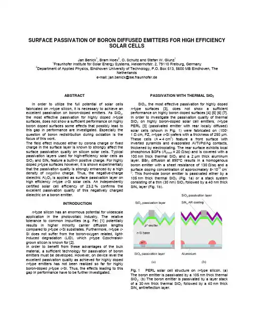 Surface Passivation of Boron Diffused Emitters for High Efficiency Solar Cells