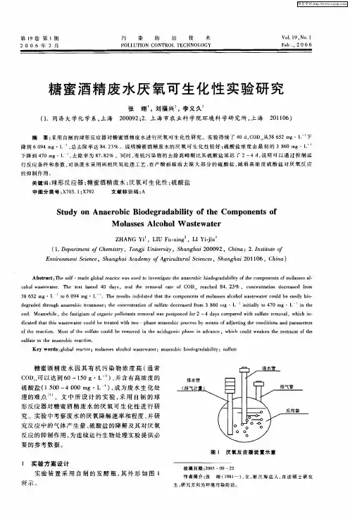 糖蜜酒精废水厌氧可生化性实验研究