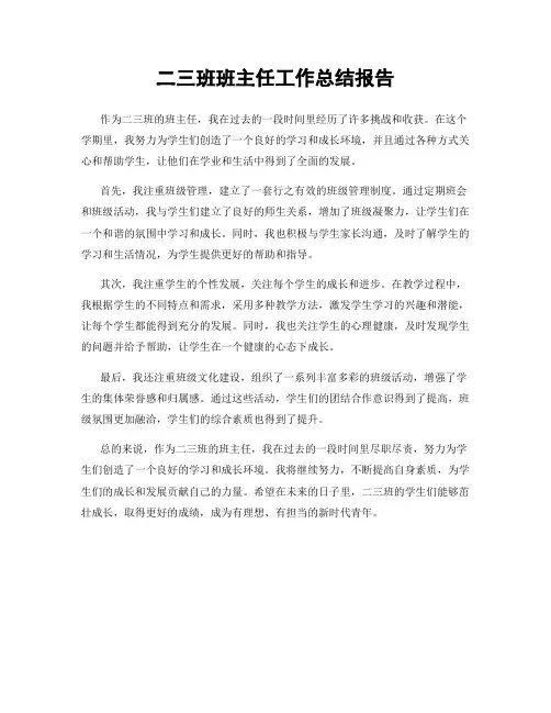 二三班班主任工作总结报告