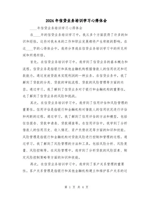 2024年信贷业务培训学习心得体会(2篇)