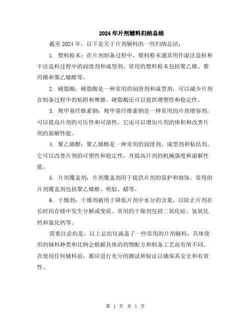 2024年片剂辅料归纳总结
