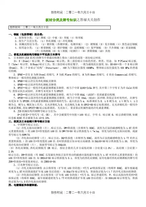 中国汽车钢板分类及牌号