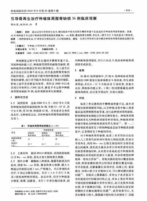 引导骨再生治疗种植体周围骨缺损36例临床观察