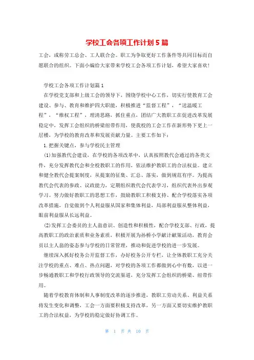 学校工会各项工作计划5篇