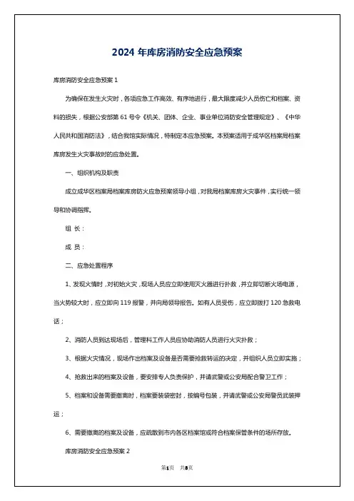 2024年库房消防安全应急预案