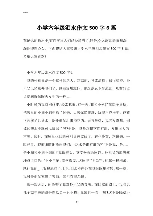 小学六年级泪水作文500字6篇