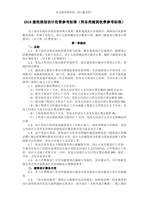 2018建筑规划设计收费参考标准