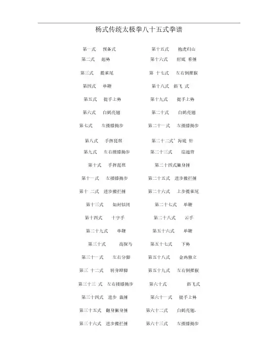 杨式传统太极拳八十五式拳谱