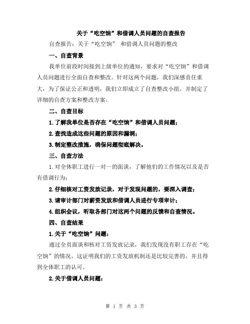 关于“吃空饷”和借调人员问题的自查报告