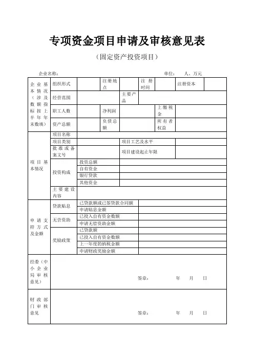 90-专项资金项目申请及审核意见表