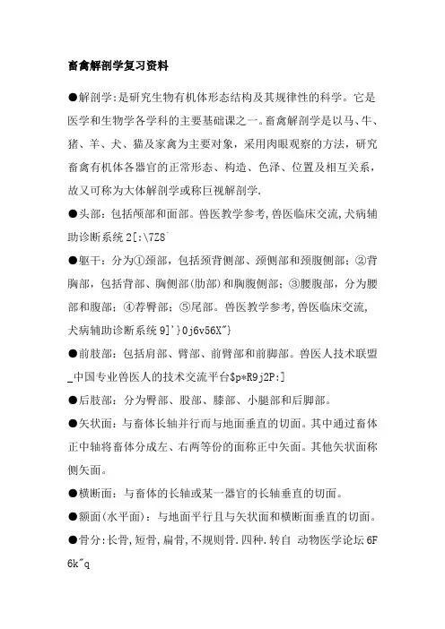畜禽解剖学复习资料