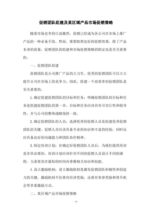 促销团队组建及某区域产品市场促销策略