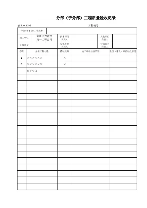 表3.0.12-3分部(子分部)工程质量验收记录(多页)