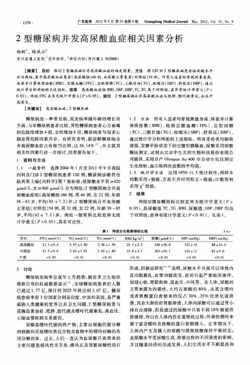 2型糖尿病并发高尿酸血症相关因素分析