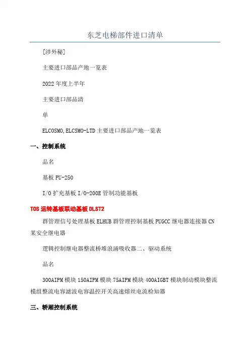东芝电梯部件进口清单