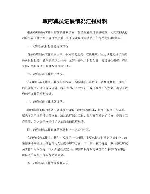 政府减员进展情况汇报材料
