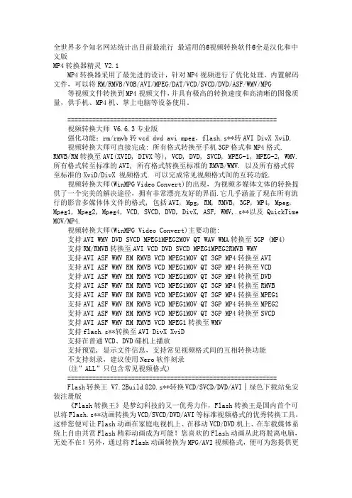 最流行最适用的视频转换软件(全是汉化和中文版 )!