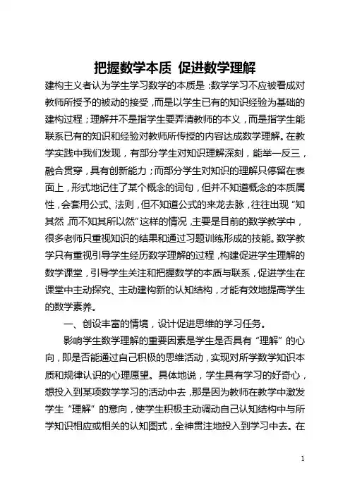 把握数学本质 促进数学理解(全文)