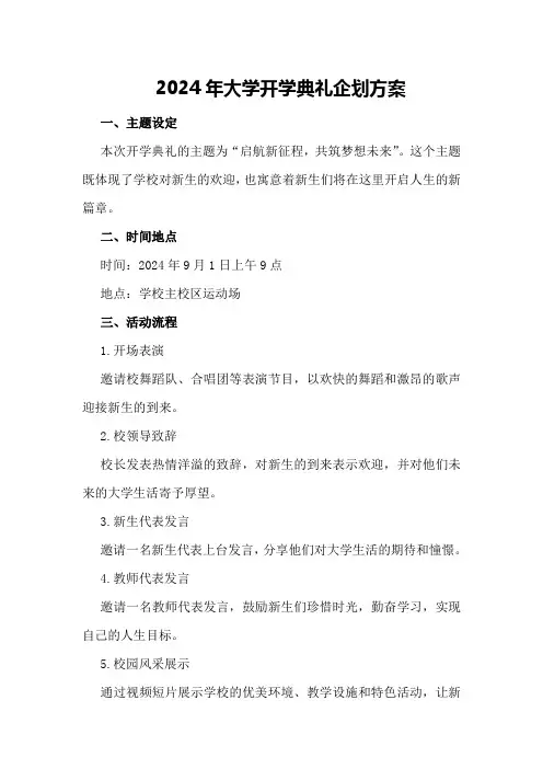 2024年大学开学典礼企划方案
