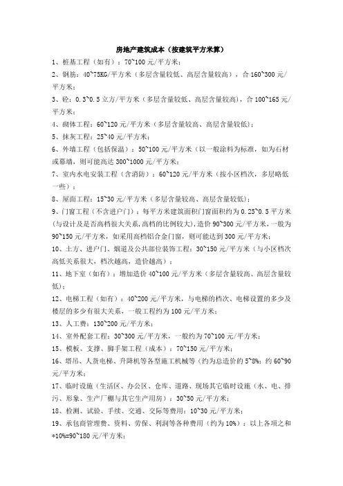 建安成本(按建筑平方米算)