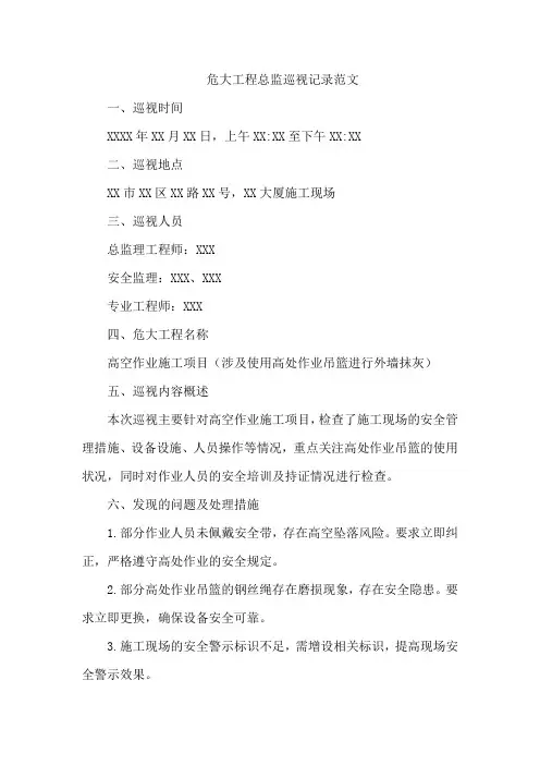 危大工程总监巡视记录范文