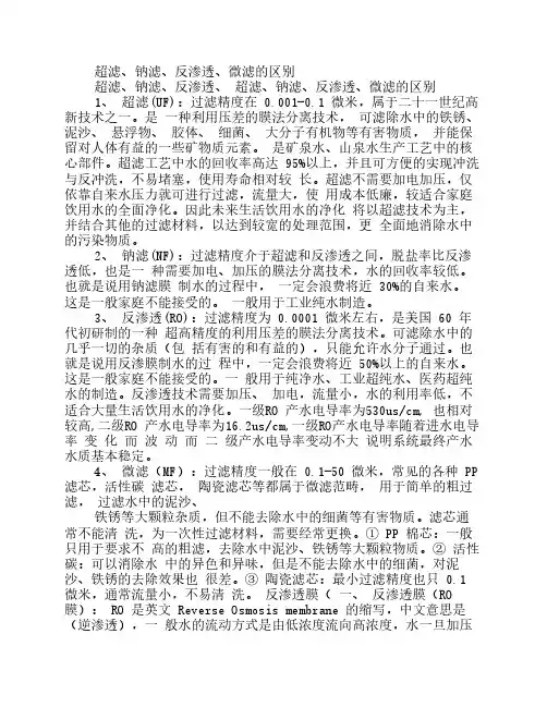 超滤、钠滤、反渗透、微滤的区别