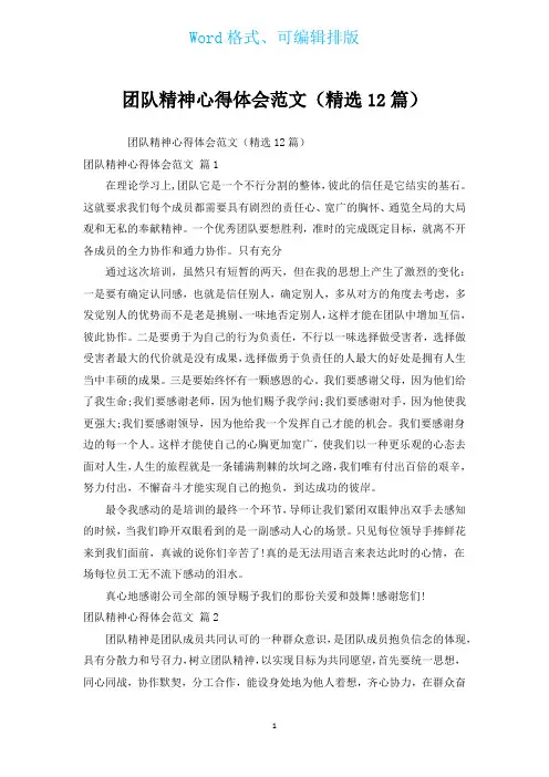 团队精神心得体会范文(汇编12篇)